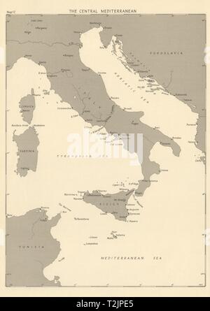 Mediterraneo centrale porti nel 1943. Italia adriatico. Guerra Mondiale 2 1954 mappa vecchia Foto Stock