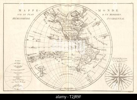 Mappe-monde sur le plan d'onu Méridien, emisfero Occidental. BONNE 1789 Foto Stock