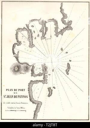 Skala, Patmos. "Porte de St Jean de Patinos'. Grecia DODECANNESO GAUTTIER 1854 mappa Foto Stock