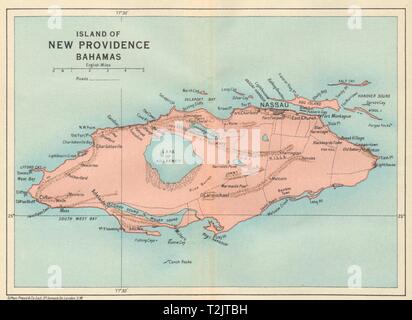 NEW PROVIDENCE. Vintage map. Bahamas. Caraibi 1931 vecchio grafico vintage Foto Stock