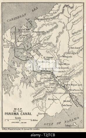 Canale di Panama. Vintage map. Ferrovia. Mostra zona del canale. Caraibi 1931 vecchio Foto Stock