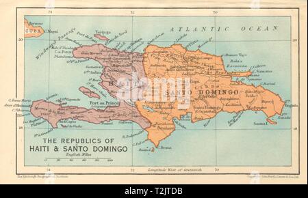 HISPANIOLA. Haiti e Santo Domingo (Repubblica Dominicana) Vintage map 1935 Foto Stock