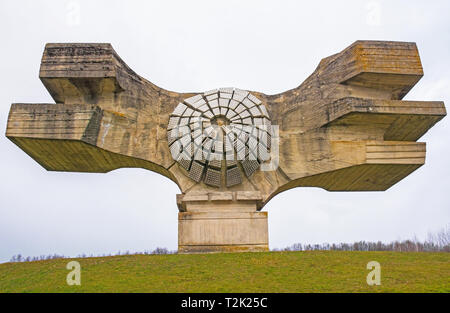 Podgaric, Croazia - 30 dicembre 2018. Il Monumento alla rivoluzione del popolo di Moslavina in Bjelovar-Bilogora County, Croazia centrale Foto Stock