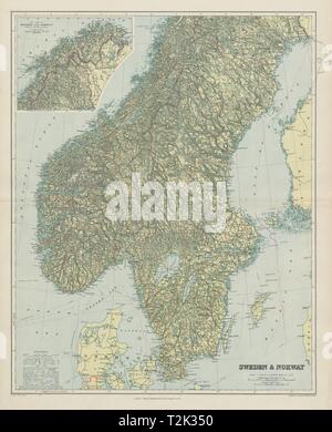 La Scandinavia fisica fiordi montagne ghiacciai. La Svezia Norvegia. STANFORD 1904 mappa Foto Stock