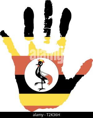 Rosso, bianco, colore nero della bandiera. vettore handprint nella forma della bandiera di Uganda. Illustrazione Vettoriale