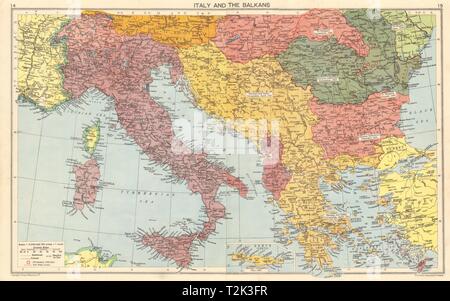 Guerra Mondiale 2. Istria italiana Zara Lagosta Dodecaneso Albania. Balcani 1942 mappa Foto Stock
