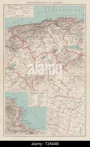 L'ALGERIA FRANCESE. Dipartimento d'Alger. Dintorni di Algeri & city plan 1929 mappa vecchia Foto Stock