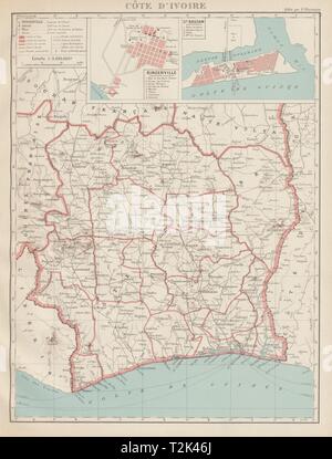 La COSTA D AVORIO Costa d'Avorio. Bingerville (Abidjan) Grand Bassam city plan 1929 mappa Foto Stock