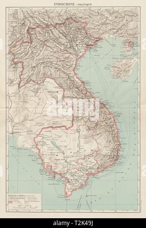 Coloniali Francesi in Indocina. Indochine française. Politique. Politica mappa 1929 Foto Stock