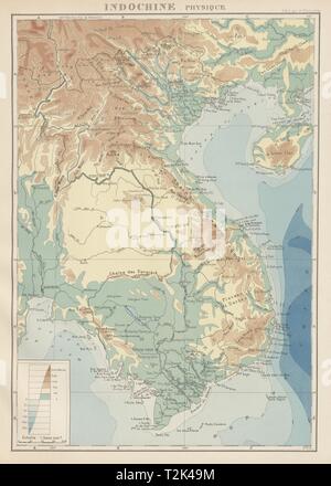 Coloniali Francesi in Indocina. Indochine française. Fisico. Fisica mappa 1929 Foto Stock