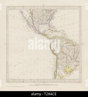 AMERICAS su proiezione gnomonica. Mostra Texas come parte del Messico. SDUK 1844 mappa Foto Stock