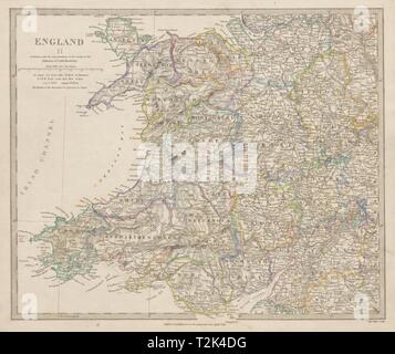 Il Galles e Inghilterra WEST MIDLANDS. Mostra contee. Colore originale SDUK 1844 mappa Foto Stock