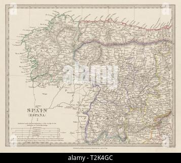 NW Spagna Galizia Asturie Leon Zamora Toro Palencia Salamanca. SDUK 1844 mappa Foto Stock