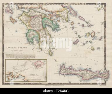 Grecia antica.Morea Creta Atene Cicladi Peloponneso Arcadia SDUK 1844 mappa Foto Stock