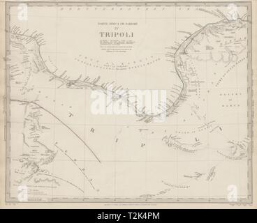 Libia.GOLFO DI SIDRA SIRTE. Il nord Africa o di Barberia.Tripoli Fezzan SDUK 1844 mappa Foto Stock