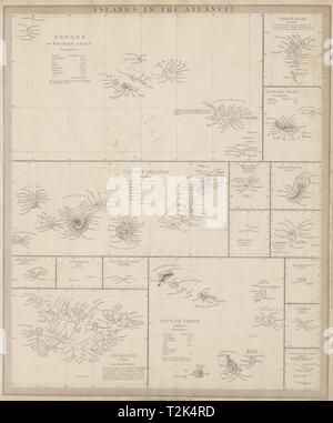 Atlantico.Le Isole Faer Øer Azzorre Madera Canarie Bermuda Falklands SDUK 1844 mappa Foto Stock