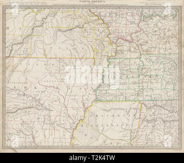 La Mississippi valley. AR MO TN MS KY AL Guerre indiane Chickasaw confini SDUK 1844 mappa Foto Stock