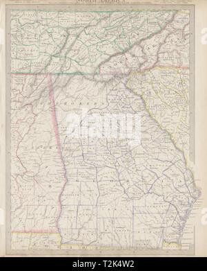 Stati Uniti d'America. Alabama Georgia Cherokee & Muscogee villaggi. TN SC NC FL. SDUK 1844 mappa Foto Stock