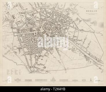 Berlino città antica città mappa piano. Le fortificazioni. La costruzione di profili. SDUK 1844 Foto Stock