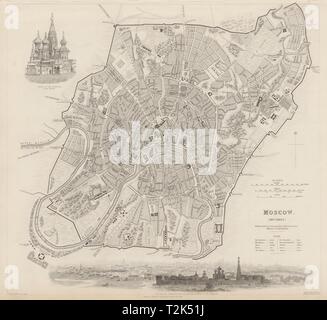 Mosca MOSKAU città antica città mappa piano e panorama. Il Cremlino. SDUK 1844 Foto Stock