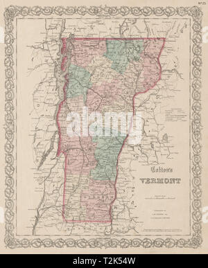 "Colton il Vermont'. Antiquariato decorativi noi mappa di stato 1863 grafico vecchio Foto Stock