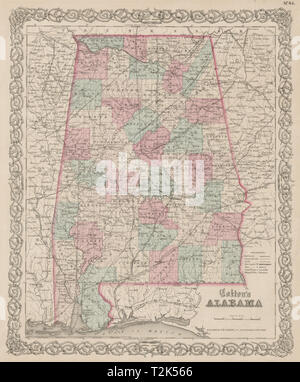 "Colton's Alabama". Antiquariato decorativi noi mappa di stato 1863 grafico vecchio Foto Stock