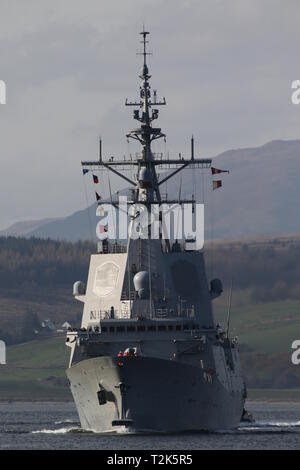 SPS Almirante Juan de Borbon (F102), un Alvaro de Bazan-class frigate azionato dalla marina spagnola, sul suo arrivo per esercitare congiuntamente il guerriero 19-1. Foto Stock