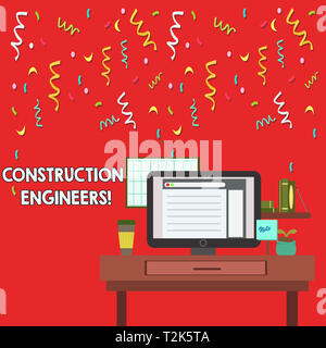 Parola di scrittura di testo Costruzione Engineers. Business photo vetrina per la disciplina che si occupa di progettazione e pianificazione foto dell'interno dello spazio di lavoro Foto Stock