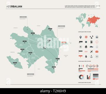 Mappa vettoriale di Azerbaigian . Alta dettagliata mappa del paese con la divisione, la città e la capitale Baku. Mappa politico, mappa del mondo, elementi infografico. Illustrazione Vettoriale