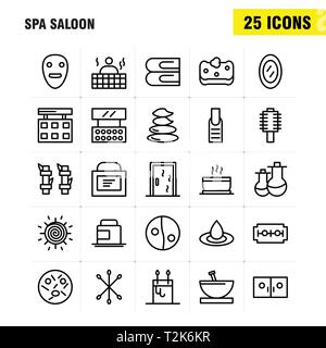 Spa Salone Icona Linea Pack per i progettisti e gli sviluppatori. Icone di cibo, Viaggi, mangiare, zuppa, panna, crema Jar, vettore Spa Illustrazione Vettoriale