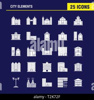 Elementi di città glifo solido set di icone per Infographics, Mobile UX/UI Kit e print design. Includono: Tower, l'edificio, città, Office, edifici, Torre, Ci Illustrazione Vettoriale