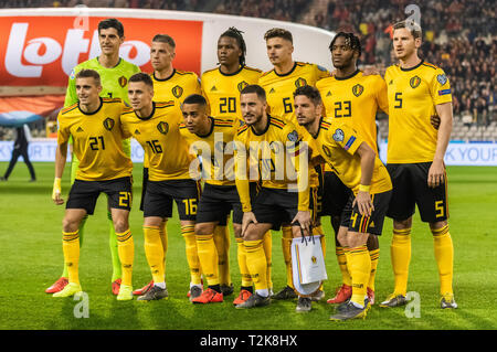 Bruxelles, Belgio - 20 Marzo 2019. Foto del team del Belgio la squadra nazionale precedendo di UEFA EURO 2020 match di qualificazione Belgio vs Russia a Bruxelles. Foto Stock