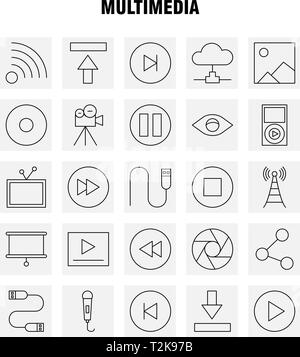 Multimedia icona Linea per il Web, la stampa e Mobile UX/UI Kit. Come: Microfono, Mike, Musica, Audio, veloce in avanti spostare, Play, il pittogramma Pack. - Vettore Illustrazione Vettoriale