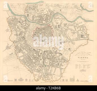 VIENNA WIEN. Città antica città mappa piano. Edificio principale profili. SDUK 1847 Foto Stock