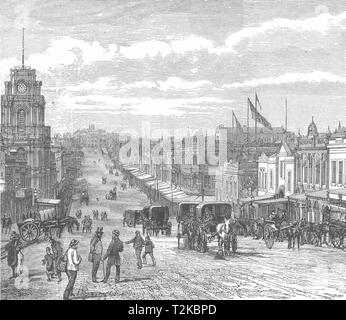 AUSTRALIA. Bourke Street, Melbourne, guardando ad Est 1886 antica stampa Foto Stock