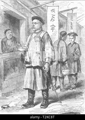 Cina. Chinaman vendita di Pechino Gazette c1880 antica immagine di stampa Foto Stock