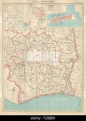 La COSTA D AVORIO Costa d'Avorio. Bingerville (Abidjan) Grand Bassam city plan 1931 mappa Foto Stock