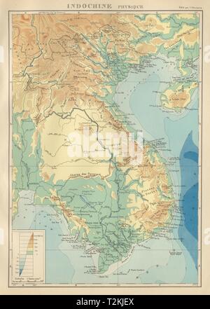 Coloniali Francesi in Indocina. Indochine française. Fisico. Fisica mappa 1931 Foto Stock