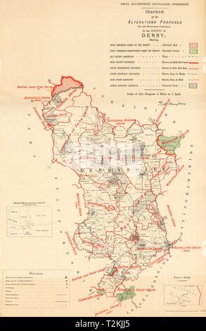 Modifiche proposte nel Derbyshire. JONES. Commissione di confine 1888 mappa vecchia Foto Stock