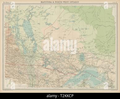 Manitoba e a nord-ovest di Ontario. In Canada. I TEMPI 1922 old vintage map chart Foto Stock