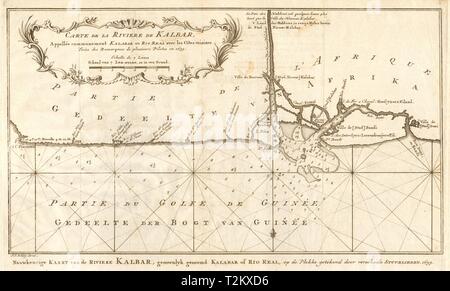 "Carte de la Rivière de Kalbar…". Calabar River, Nigeria. BELLIN/SCHLEY 1748 mappa Foto Stock