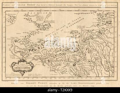 "Carte du Grand Thibet'. Mappa del Tibet, Cina. BELLIN / SCHLEY 1749 vecchio Foto Stock