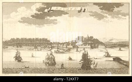 'Malaka'. Vista della città di Malacca, Malaysia. Indie Orientali. SCHLEY 1755 antica stampa Foto Stock