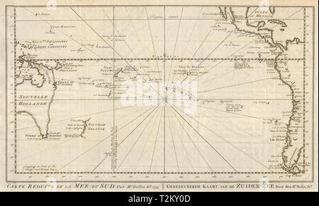 "Carte réduite de la mer du Sud". Oceano Pacifico. BELLIN/SCHLEY 1757 mappa vecchia Foto Stock