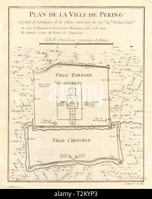 " Plan de la Ville de Pechino". Pianta della città di Pechino, Cina. BELLIN 1748 mappa vecchia Foto Stock