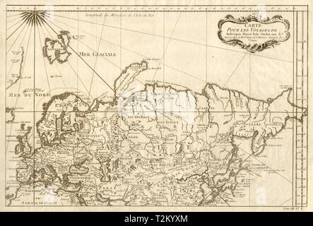 'Les voyages de Rubruquis, Marco Polo, Jenkinson' Asia esploratori BELLIN 1749 mappa Foto Stock