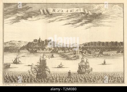 'Malaka'. Vista della città di Malacca, Malaysia. Indie Orientali 1761 antica stampa Foto Stock