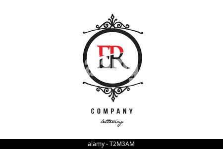 Progettazione di alfabeto lettera di combinazione di logo ER E R con il rosso in bianco e nero e a colori decorativi monogramma cerchio adatto come un logo per una azienda o busine Illustrazione Vettoriale