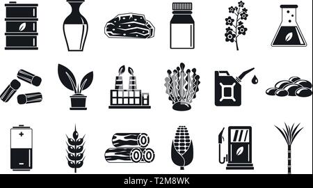 Set di icone di bio-carburante per la natura, stile semplice Illustrazione Vettoriale