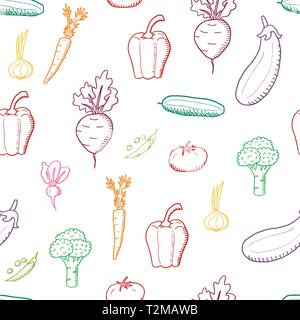 Vettore di vegetali. Doodle ortaggi texture. Seamless design alla moda. Illustrazione Vettoriale